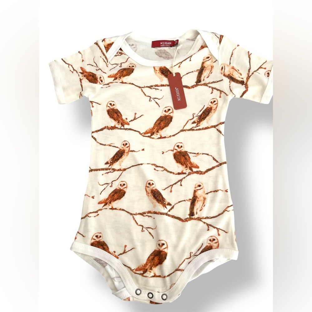 NWT Milkbarn Bamboo bodysuit 12-18 months owls